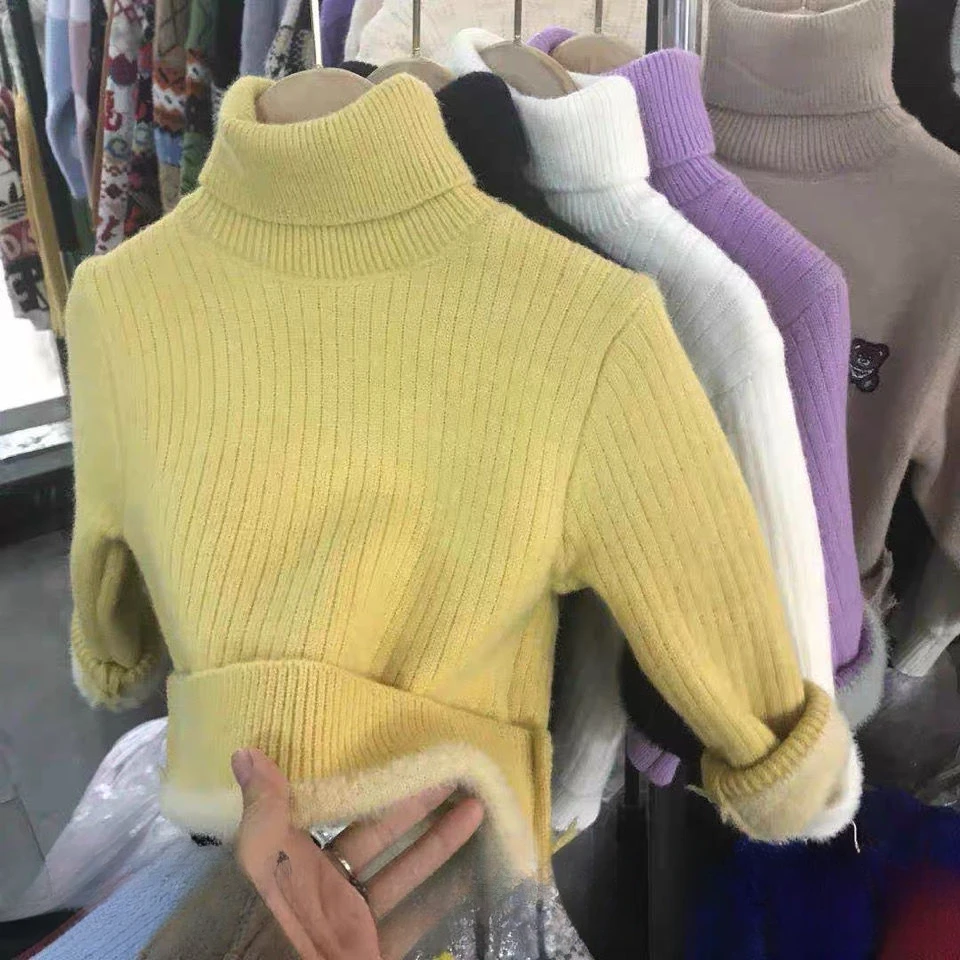 童装男女童高领一体绒加厚毛衣2023冬装新款儿童基础打底衫百搭韩