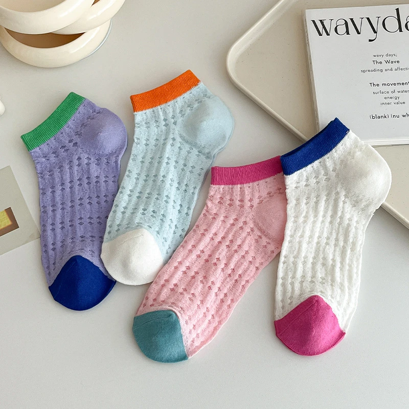 夏天多巴胺低帮短袜纯色卡丝浅口袜子女春夏薄款彩色短筒女士