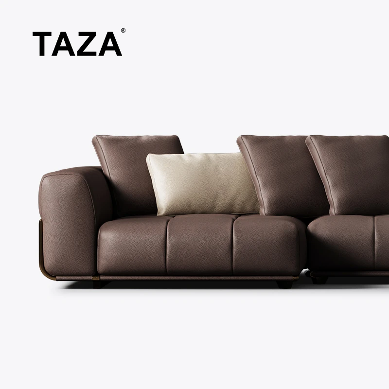 TAZA全真皮沙发别墅家用客厅懒人红色全屋现代直排皮艺贵妃位B393