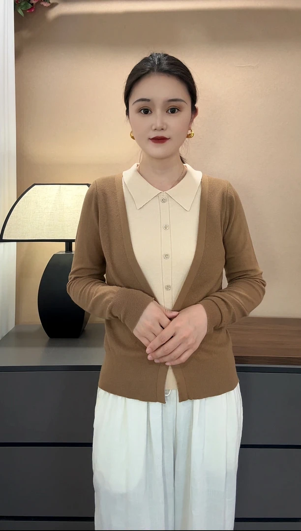 精致感假两件~精纺羊毛长袖针织衫开衫设计版秋季宽松显瘦气质