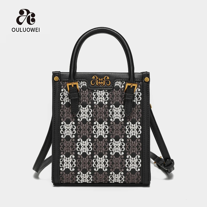 OULUOWEI/欧罗威刺绣设计款轻奢手提包H2957黑色