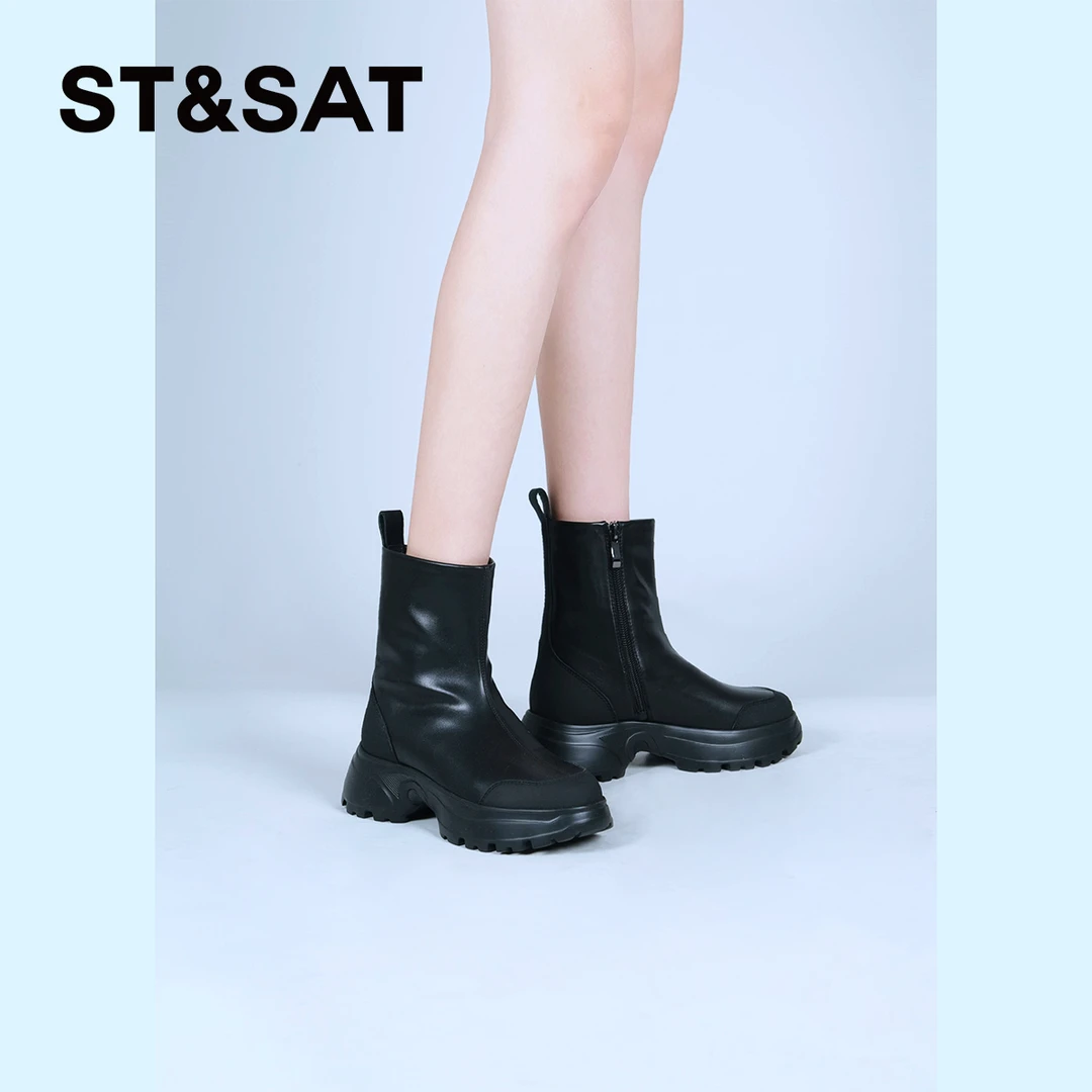 星期六英云感系列伦风厚底百搭款时尚休闲弹力瘦瘦女靴SS34116R08