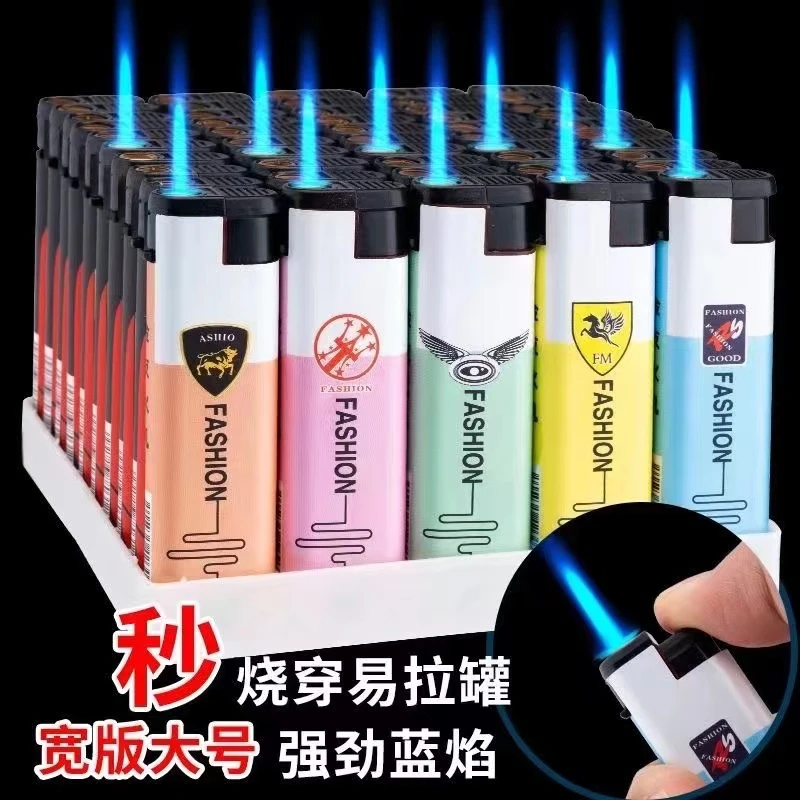 新款防风火机蓝焰直冲充气打火机家用零售批发加大加厚防爆一次性