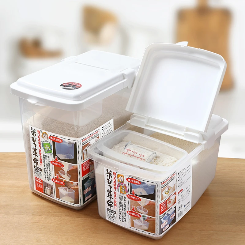 日本原装进口 加厚卡扣塑料翻盖式米箱10公斤5公斤米桶防虫防潮