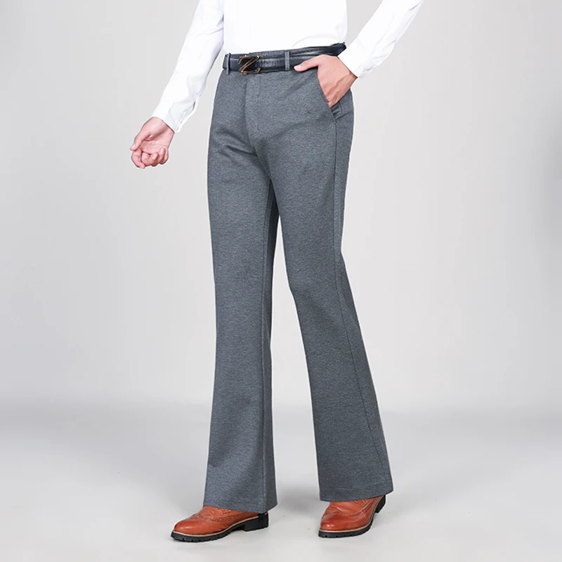 冬季加绒喇叭裤男商务修身厚款弹力大脚西裤青年休闲垂感阔腿男裤