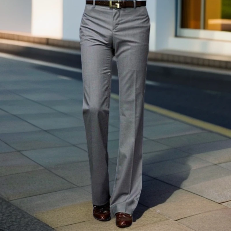 商务修身垂感喇叭西裤男韩版休闲免烫阔脚西装裤英伦百搭直筒男裤