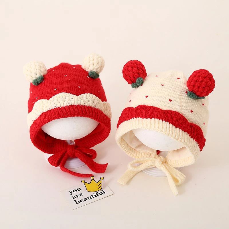 婴儿帽子秋冬款可爱甜美小月龄宝宝护耳帽婴幼儿保暖针织毛线帽萌