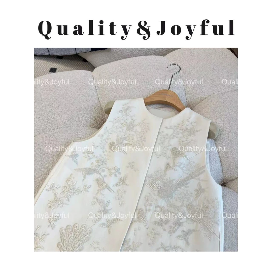 【汉艺子白】重磅桑蚕丝+羊毛重工刺绣中式马甲