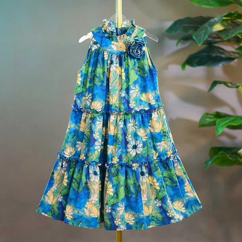 99393女童碎花连衣裙小女孩公主裙洋气海边度假日常裙儿童清凉夏