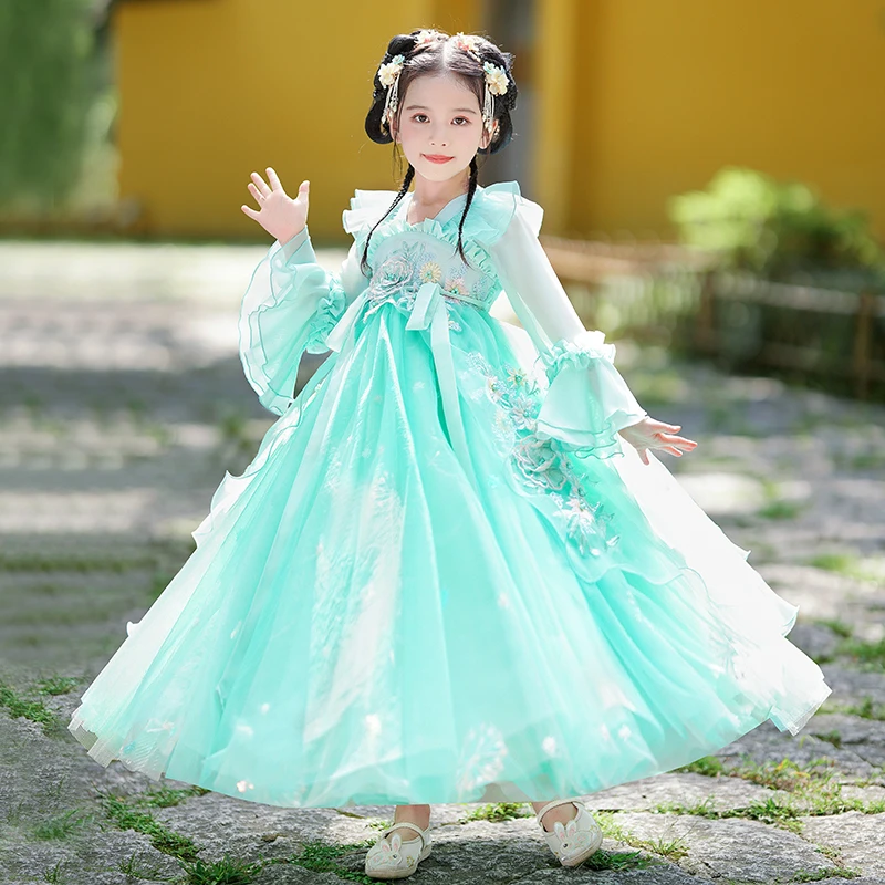 9982女童汉服儿童连衣裙长袖古装中国风唐装襦裙洋气公主裙子