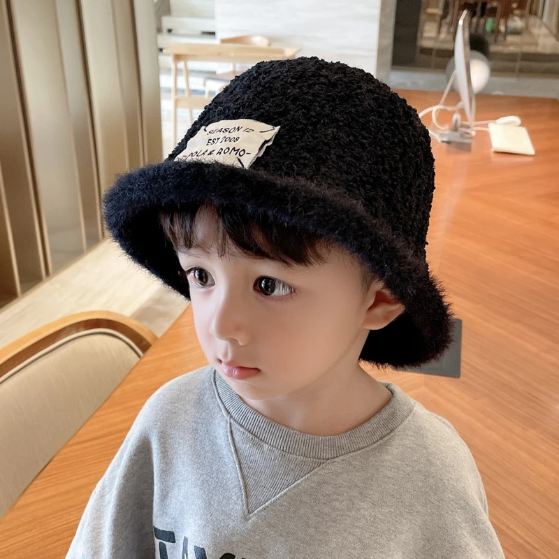 【小布丁】儿童帽子宝宝渔夫帽百搭秋冬新款男女童毛绒水桶盆帽保暖