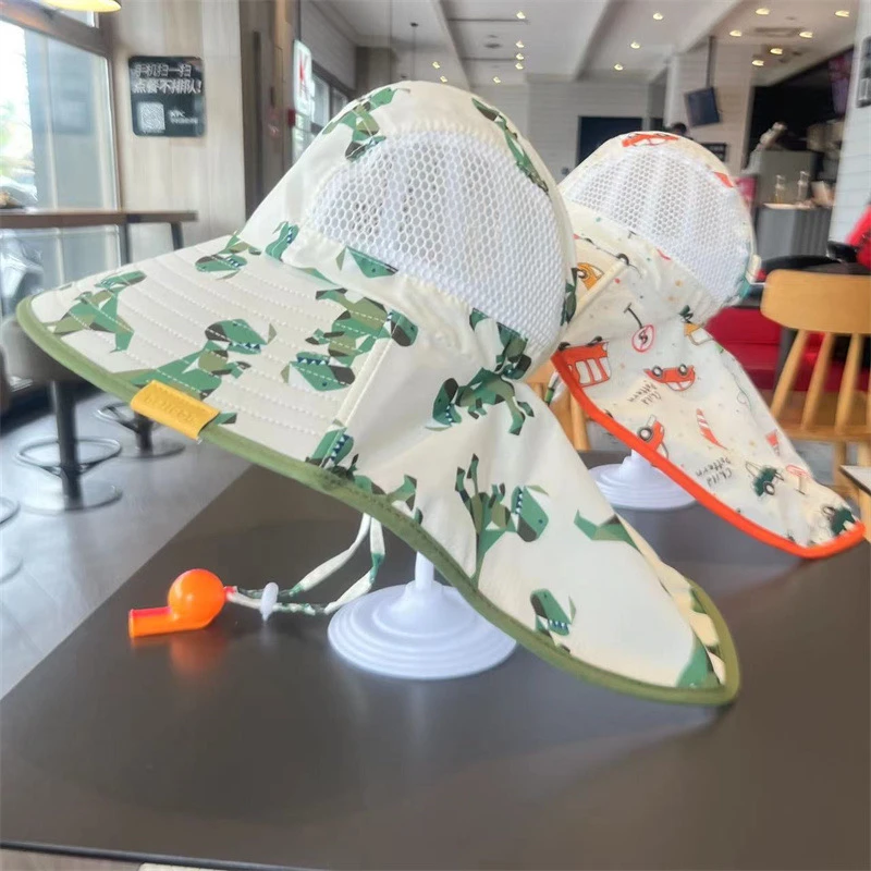 【小布丁】儿童夏季遮阳帽男女童大檐网眼透气渔夫帽宝宝沙滩披肩帽