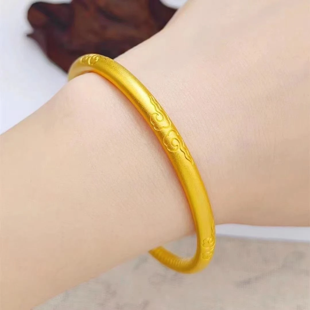 铜合金手镯 祥云磨砂镯子女士实心刻字爆款手环手圈古法手环