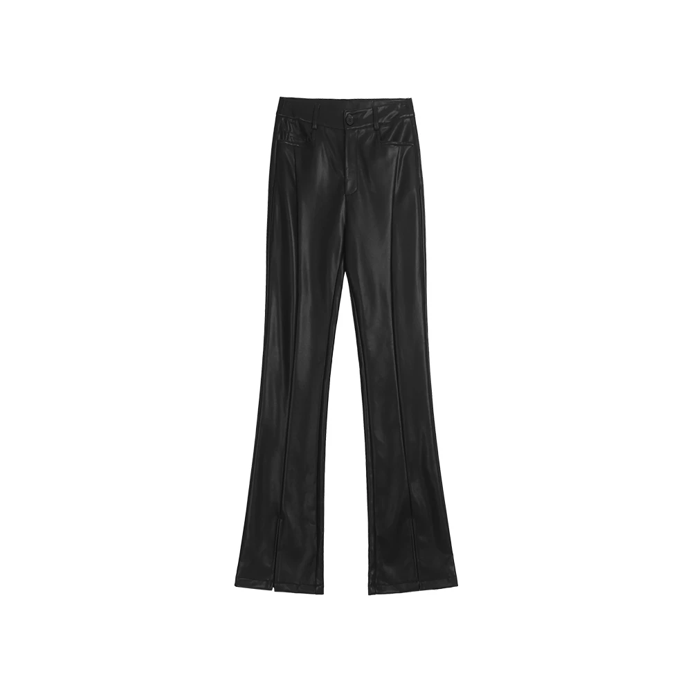 2024秋季新款微喇开叉显瘦链条皮裤1862119