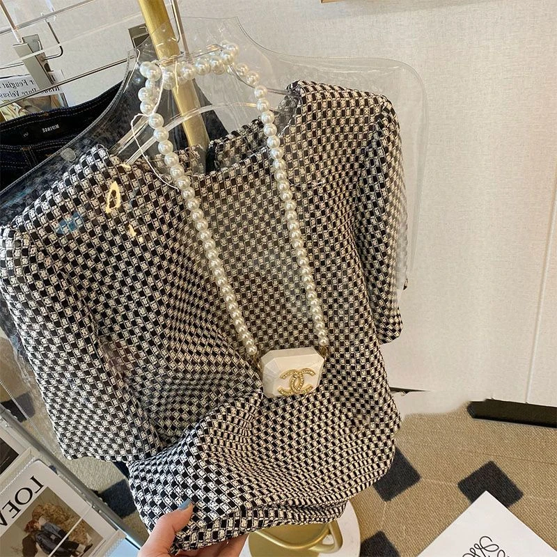 {全额运补}高级感小香风T恤女复古宽松短袖短外套女夏季格子上衣