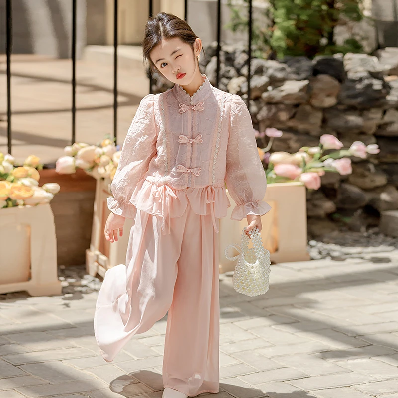 女童秋季2024新款洋气时髦大童套装儿童春秋新中式国风女孩两件套