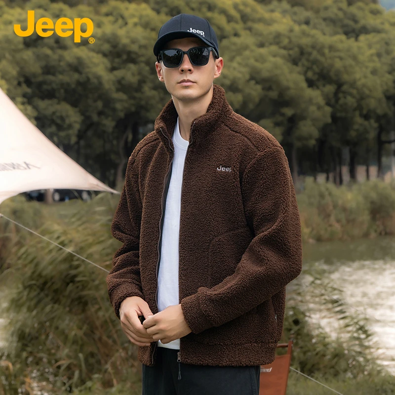 JEEP/吉普冬季新款羊羔绒外套男士加绒加厚保暖立领摇粒绒卫衣