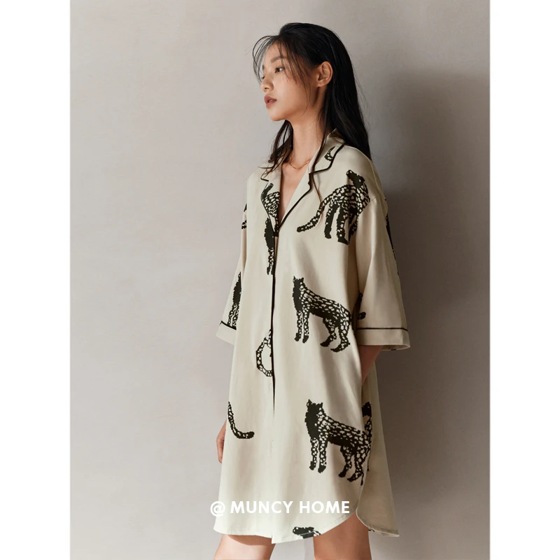 曼系【自留超好穿~】睡裙女夏薄款家居服开衫短裙棉柔带胸垫睡衣