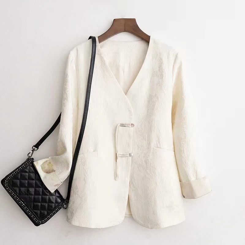 【C魅甄选】024新款国风小西装春秋复古高级感提花宽松外套GF-0068