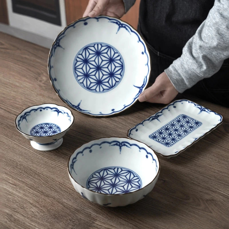 美浓烧釉下彩家用陶瓷碗盘日本进口宫廷风日式简约大菜盘饭碗餐具