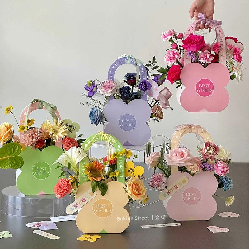 「中浩」教师节花朵手提盒小号花束简约插花礼盒花艺包花盒花袋diy