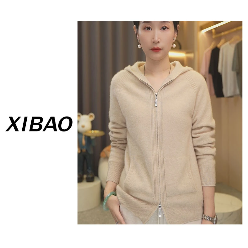 【100%纯山羊绒】一线成衣带兜拉链帽衫宽松百搭针织衫ZMCR026新