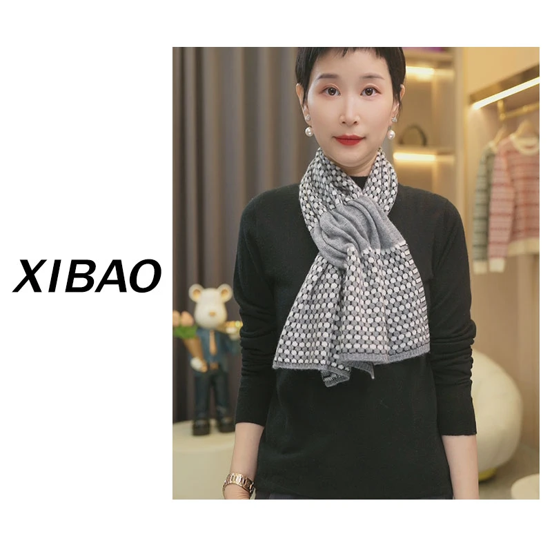 【羊绒围巾】100%纯山羊绒围巾秋冬保暖针织拼色波点穿孔围巾MC2467