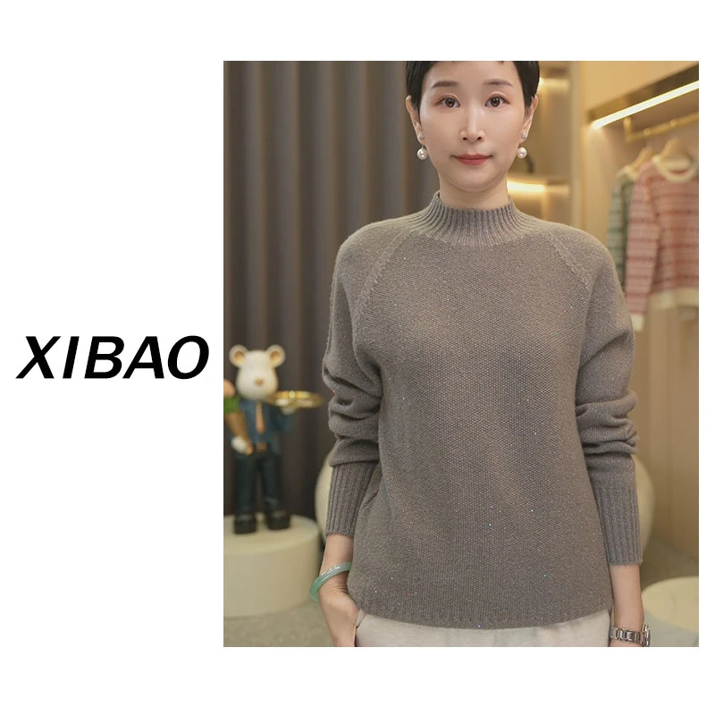 【100%纯羊毛】一线成衣桂花针半高领宽松百搭纯羊毛衫PY6060