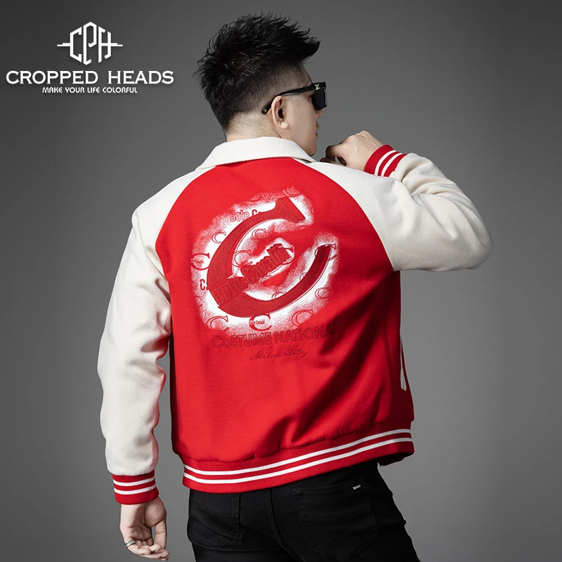 欧洲站高端拼接翻领棒球服外套2024秋冬季新款休闲夹克衫男装冬款