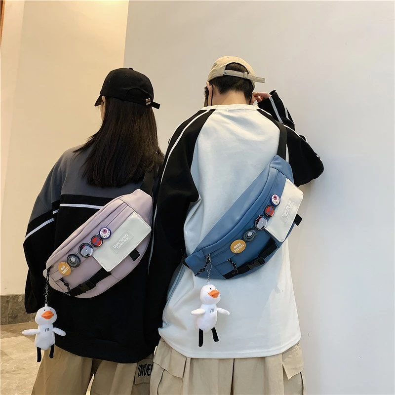 潮酷港风胸包男士工装风运动斜挎包女生潮牌学生腰包情侣单肩包
