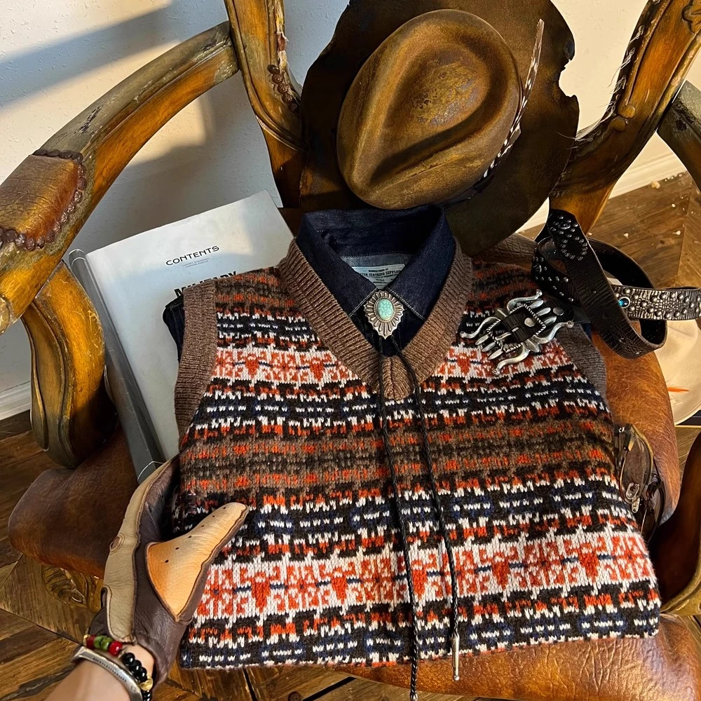 刺度 英式复古费尔岛羊毛背心经典花型针织套头马甲男女通用百搭