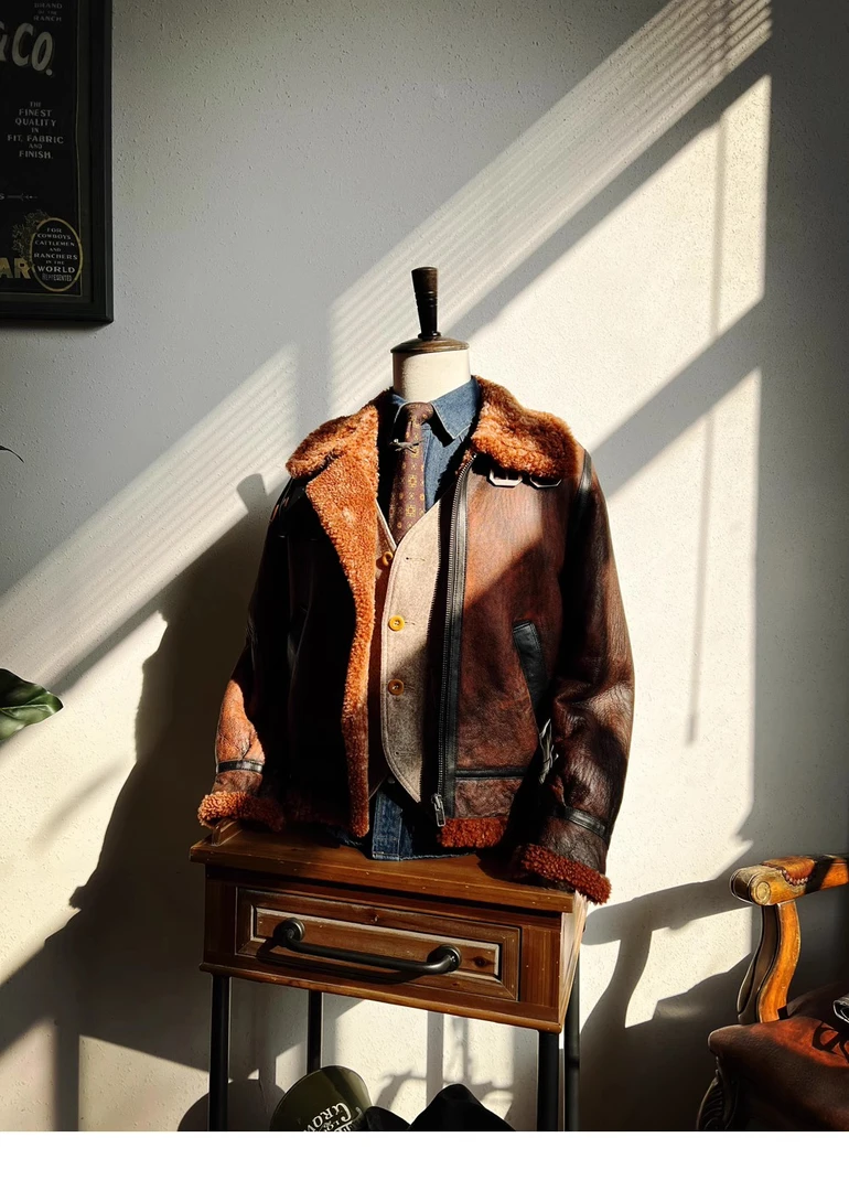 刺度美式复古水洗做旧棕B3飞行服夹克男士休闲秋冬