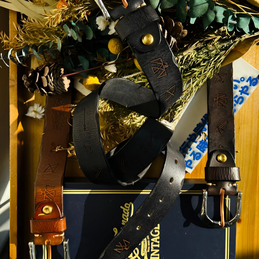 雕花牛皮腰带头层牛皮复古真皮腰带马蹄扣男士个性潮流休闲经典