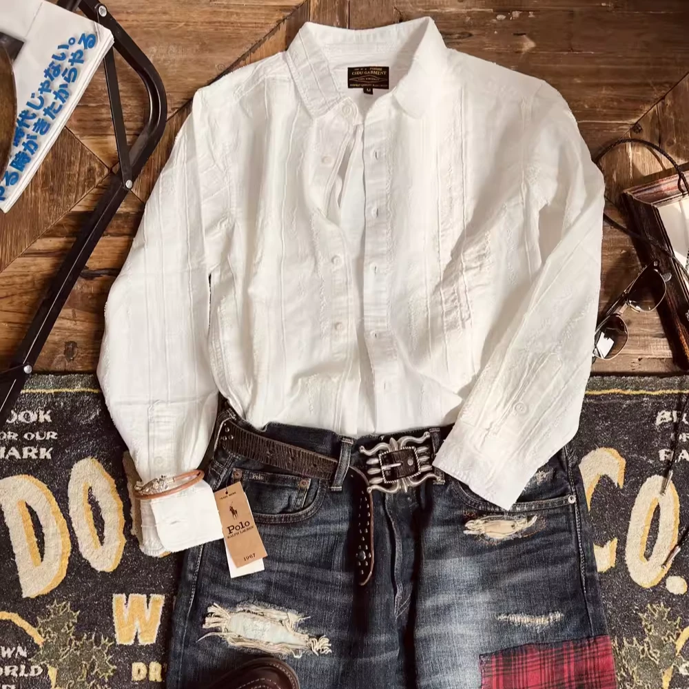 刺度法式复古全棉肌理提花松弛感纯棉长袖男士衬衫百搭休闲