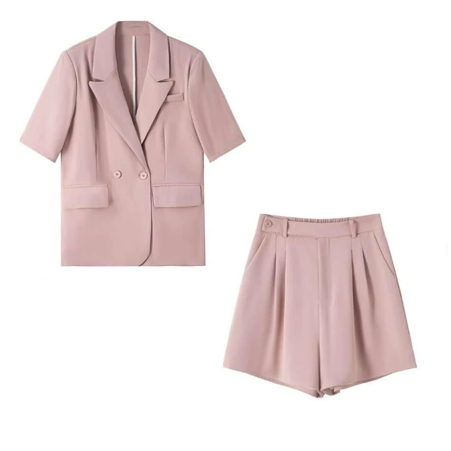 律动莫兰迪夏季宽松时尚短袖西装少女感薄款西服两件套气质潮ZZLL