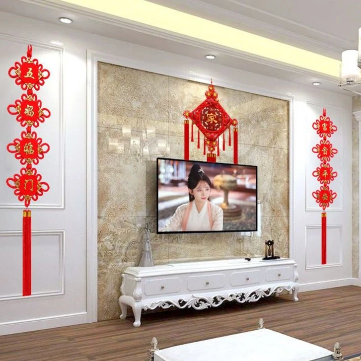 喜庆桃木中国结挂件客厅大号福字新房乔迁电视背景墙对联装饰挂件