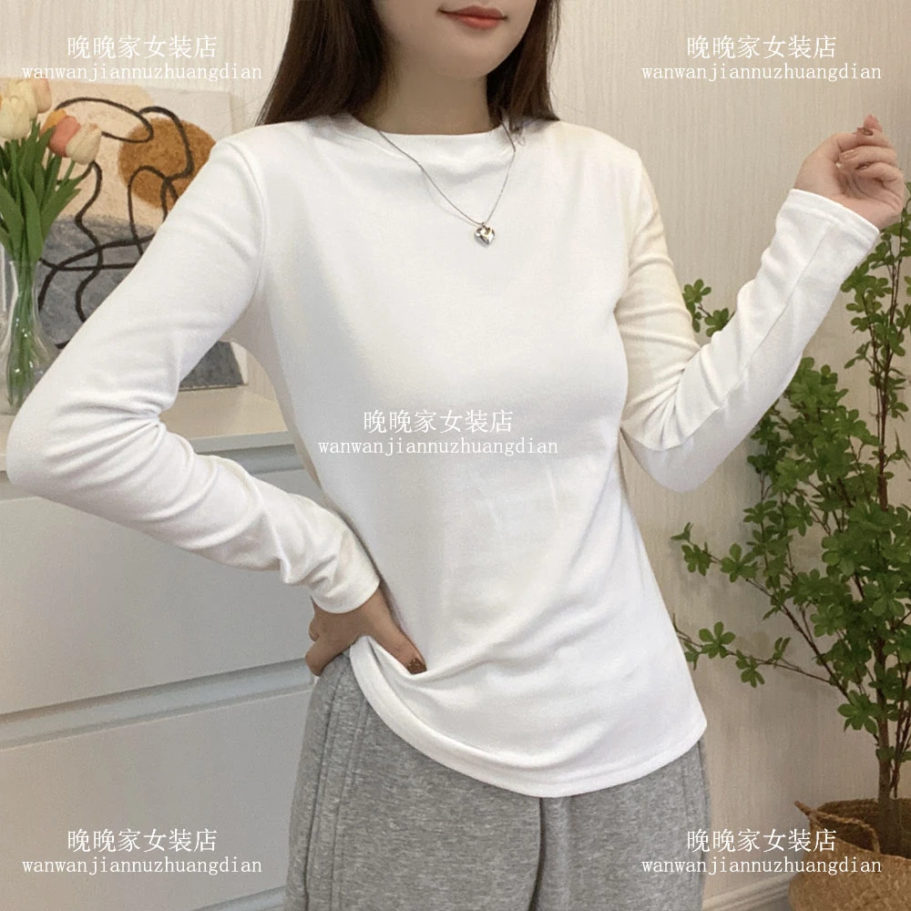 【晚晚家】韩版秋冬新款长袖纯色加厚弹力打底衫显瘦女士针织上衣