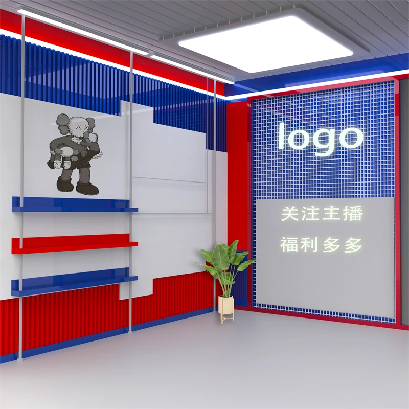 磁吸直播间背景墙简约高端工装风男装主播服装仿真高清3d立体背景