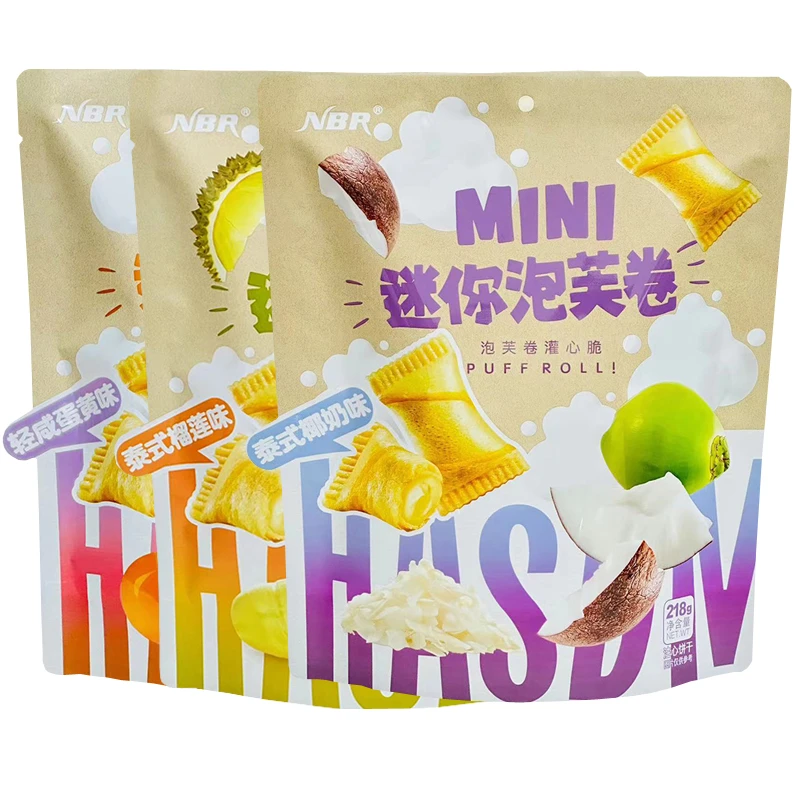 众星NBR迷你泡芙卷灌心脆泰式椰奶榴莲味注心饼干办公休闲小零食