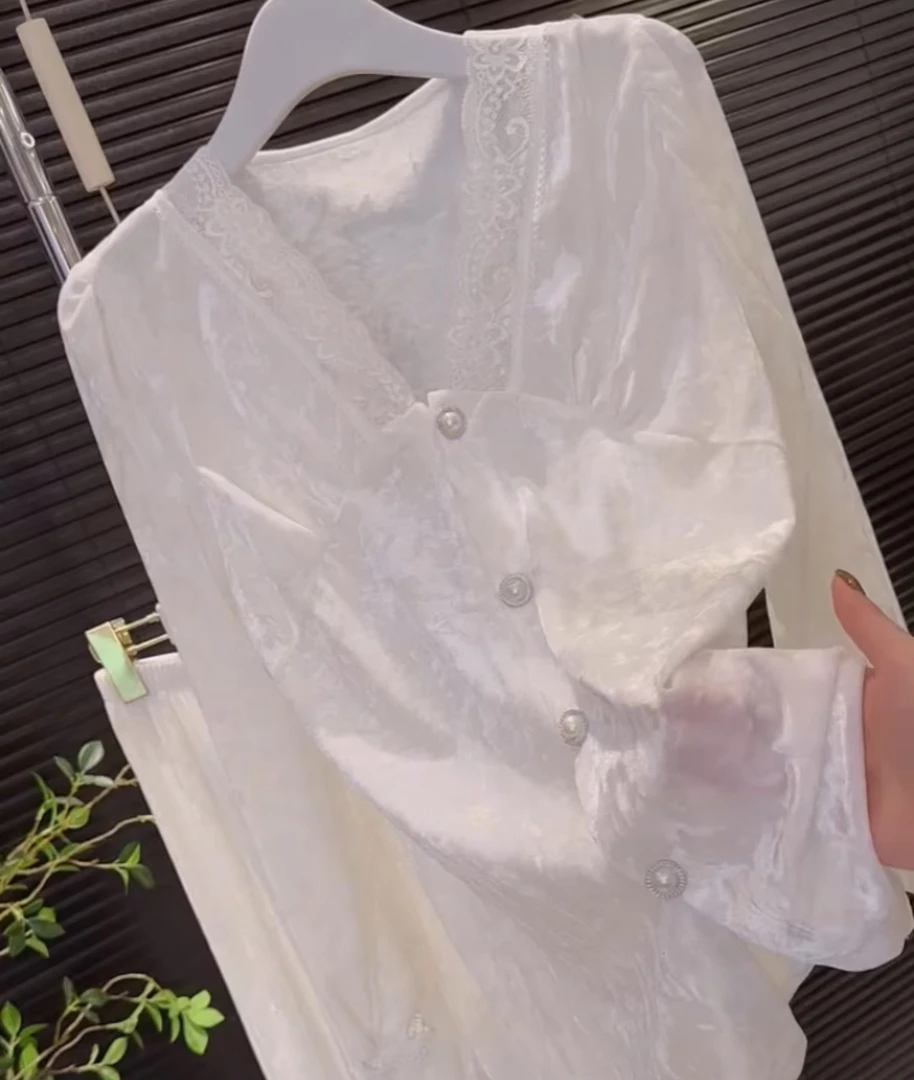 高级V领开衫家居服两件套【实物微色差】