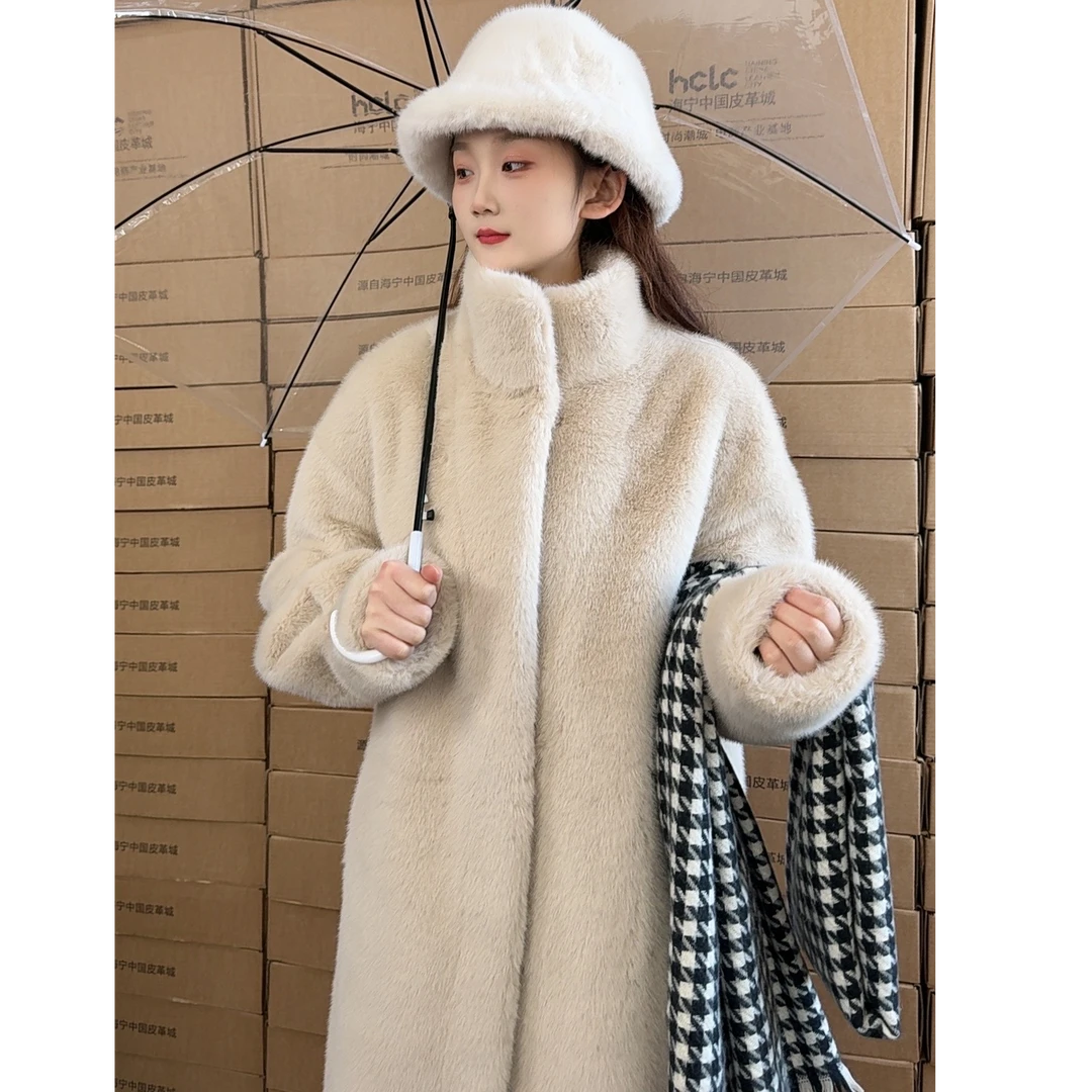 FANRUI/2025海宁冬季新款长款立领慵懒风貂绒毛毛女外套时尚保暖