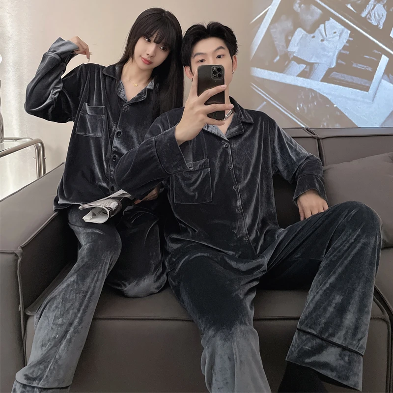 情侣睡衣女秋冬季新款金丝绒男士加肥加大春秋休闲ins家居服套装