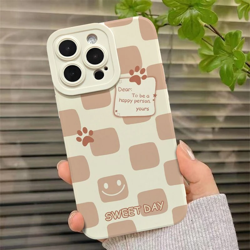 笑脸格子iPhone15promax苹果14手机壳13/12简约11Pro新款xr/xs/8p