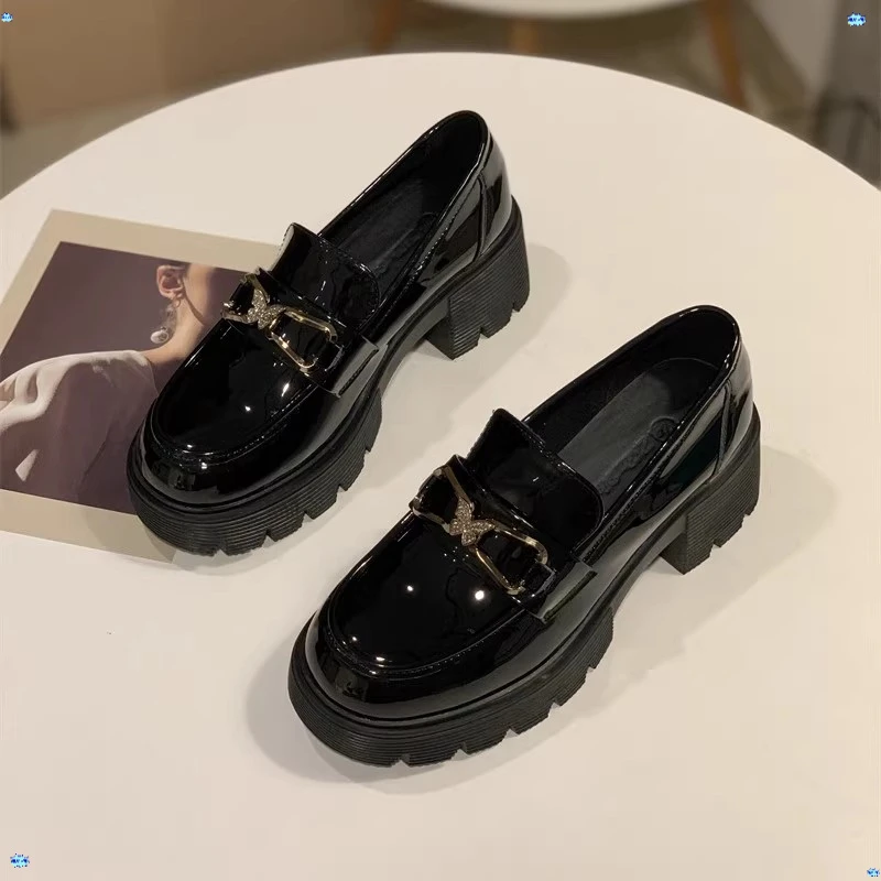 香港增高厚底英伦风小皮鞋女2025秋冬新款黑色英伦风厚底系带德比
