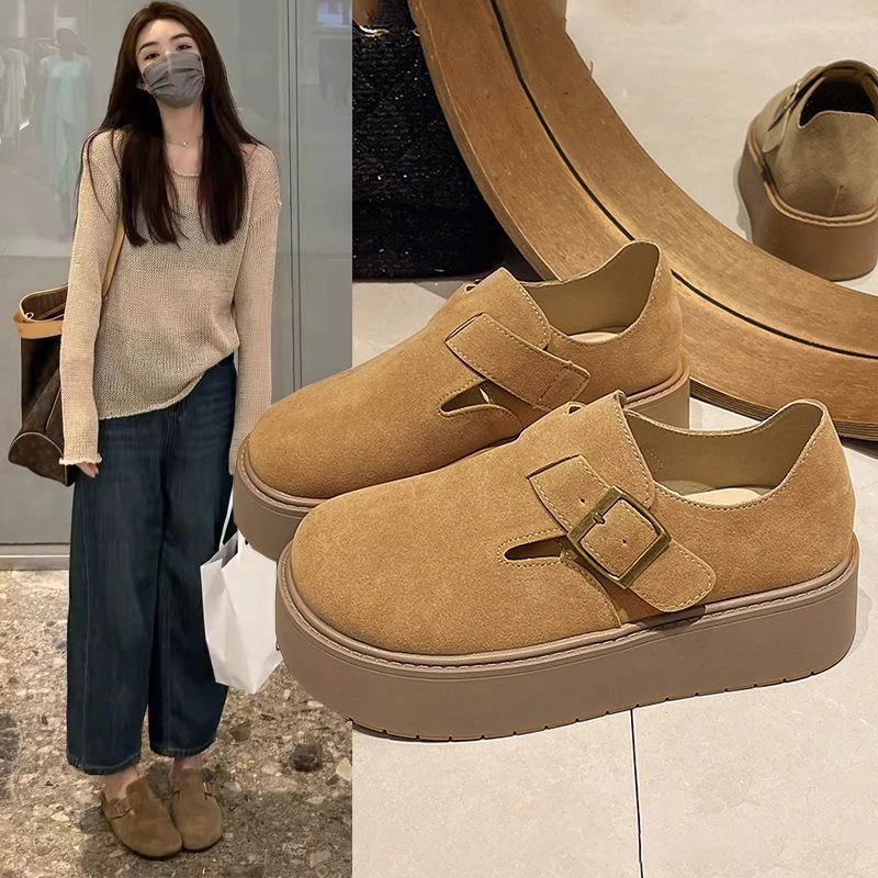 厚底勃肯鞋女2025新款春秋季一脚蹬博肯鞋网红爆款时尚钓鱼单鞋子