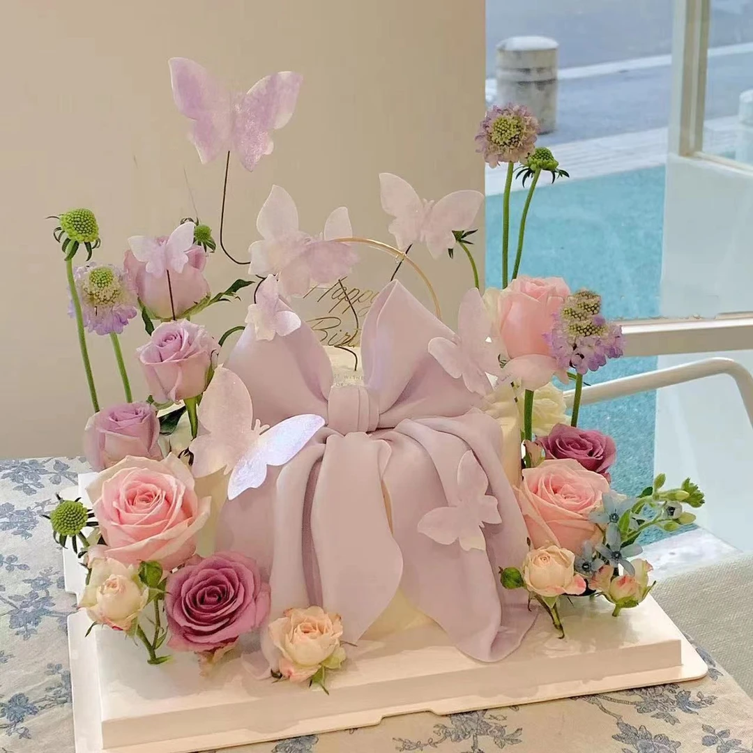 鲜花翻糖蝴蝶结生日蛋糕昆明成都重庆武汉杭州广州全国同城配送