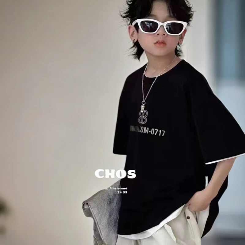 2024-8夏款B字母薄料宽松洋气ins韩版短袖140-180