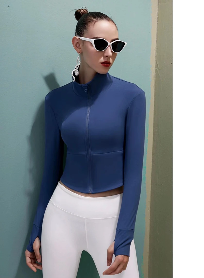 运动瑜伽外套女士健身跑步健身拉链衫速干春秋短款瑜伽服显瘦长袖