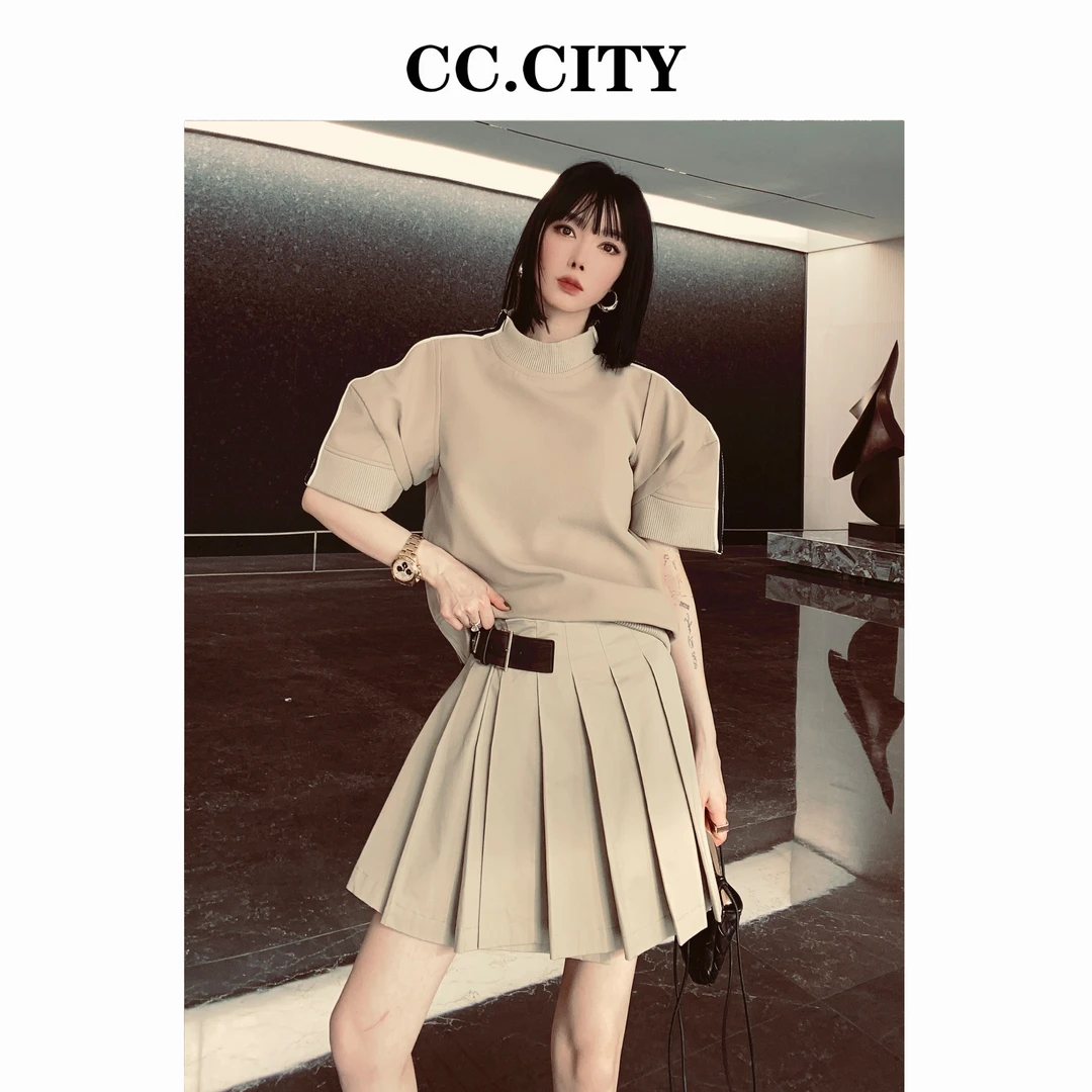 【蔡丽丽&CC.city】时尚洋气显瘦设计感百褶裤裙半身裙L7188