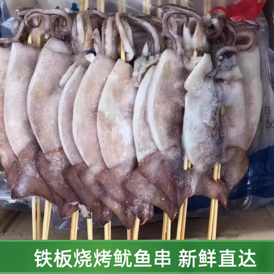 新鲜鱿鱼板整条鱿鱼串40克/50克/70克铁板烧烤冷冻整只鱿鱼小串